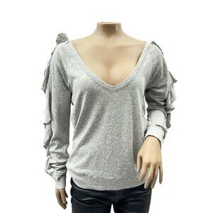Chaser Grey Ruffle Sleeve V-Neck Pullover Top‎ Soft Womens Medium NWT